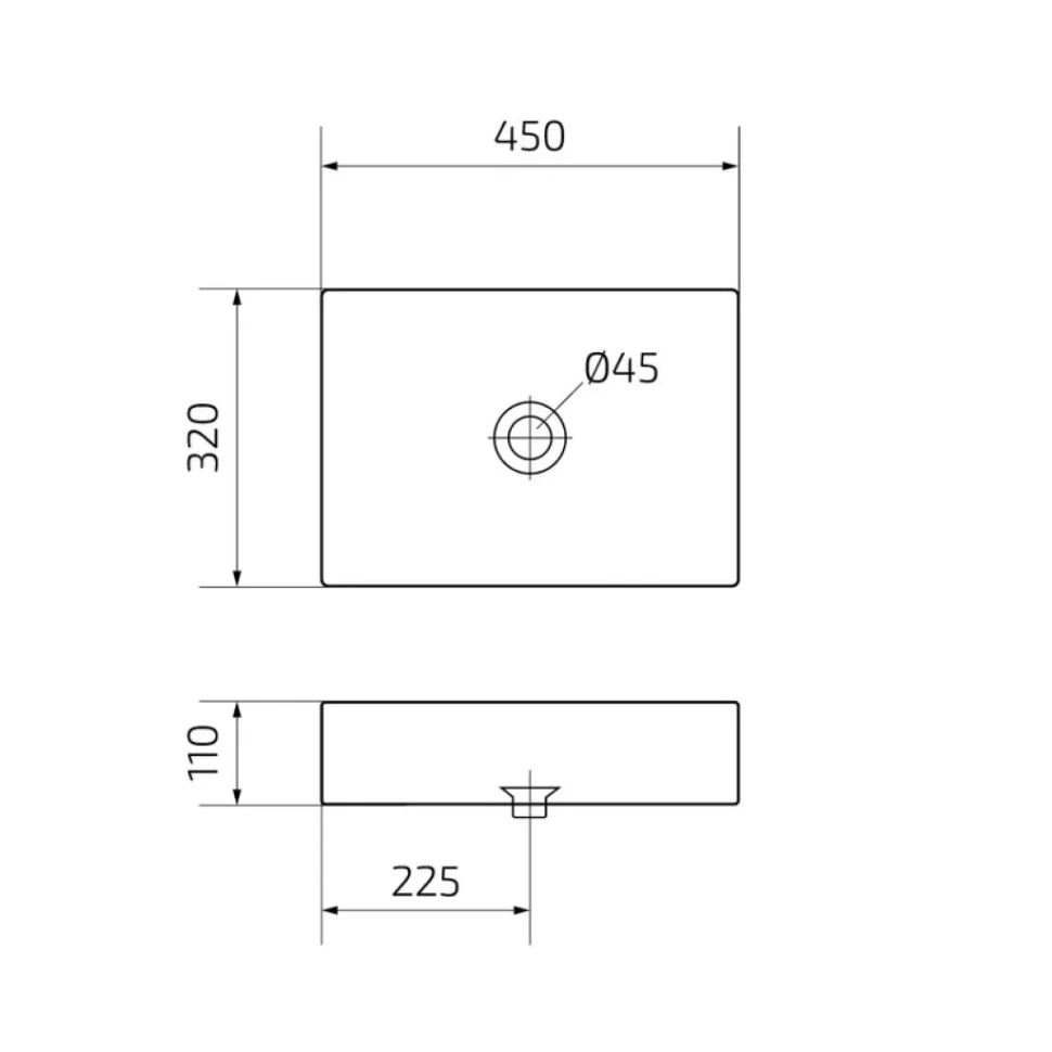 Накладная раковина GID Geometrico N1204 45 глянцевая белая, прямоугольная, фаянс