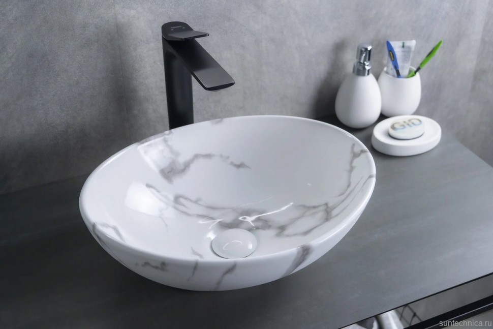 Накладная раковина GID Lago Mnc138C 41 под глянцевый камень, овальная, фаянс