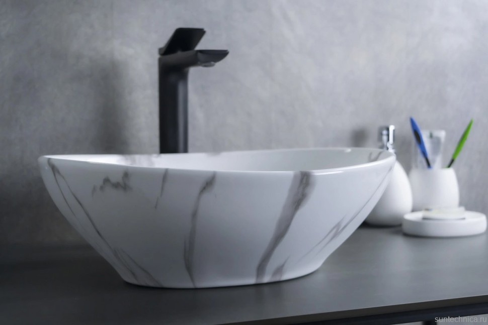 Накладная раковина GID Lago Mnc138C 41 под глянцевый камень, овальная, фаянс