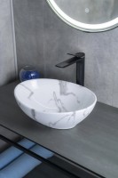 Накладная раковина GID Lago Mnc138C 41 под глянцевый камень, овальная, фаянс