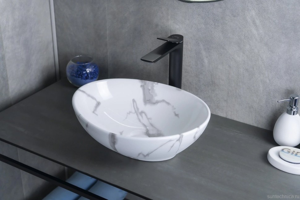 Накладная раковина GID Lago Mnc138C 41 под глянцевый камень, овальная, фаянс