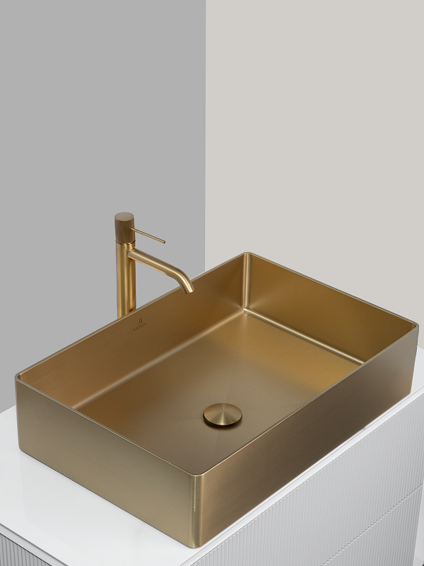 Накладная раковина AltroBagno Solido 001021 OrSp 60 матовое золото, прямоугольная, нержавеющая сталь