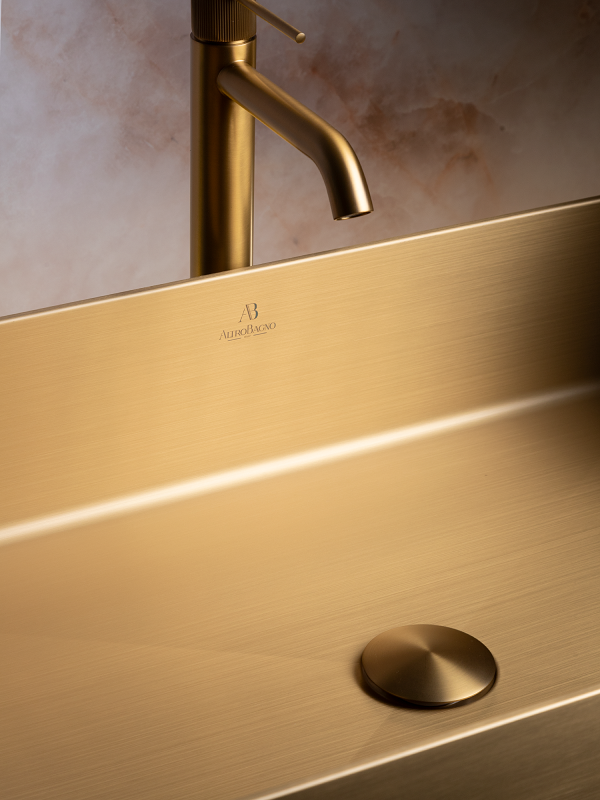 Накладная раковина AltroBagno Solido 001021 OrSp 60 матовое золото, прямоугольная, нержавеющая сталь