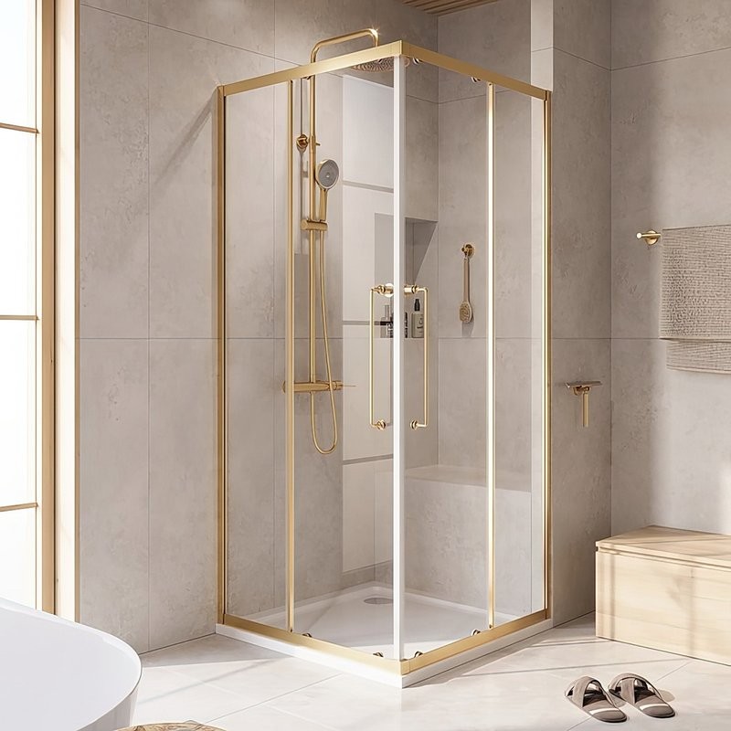 Душевой уголок Cezares Relax RELAX-304-A-2-100-C-BORO 100x100, профиль брашированное золото