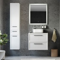 Мебель для ванной комнаты STWORKI Эстерсунд 75 белая матовая, простоун беж с отверстием под смеситель в столешнице