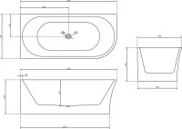 Акриловая ванна Abber AB9257-1.7 L 170x80 см, угловая, левая, пристенная, белая, асимметричная, с каркасом, со сливом-переливом
