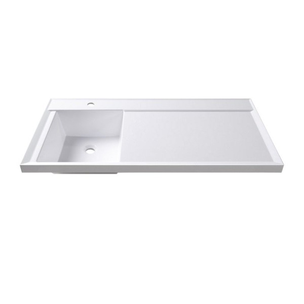 Раковина над стиральной машиной Belux Ока О-1050-01 L глянцевая белая, прямоугольная, со столешницей справа, с комплектом кронштейнов