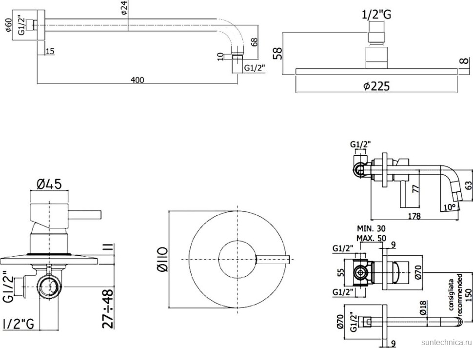 Комплект для ванной Paffoni Light KITLIG011NO006 С ВНУТРЕННЕЙ ЧАСТЬЮ, черный