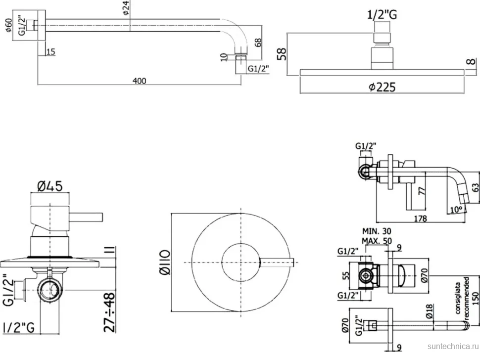 Комплект для ванной Paffoni Light KITLIG011NO006 С ВНУТРЕННЕЙ ЧАСТЬЮ, черный