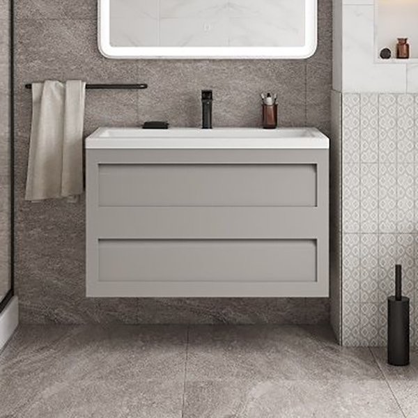 Тумба с раковиной Art&Max Platino 100 подвесная, светло-серая матовая