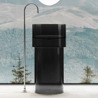 Раковина напольная Abber Kristall AT2701Onyx 45 глянцевая черная, круглая