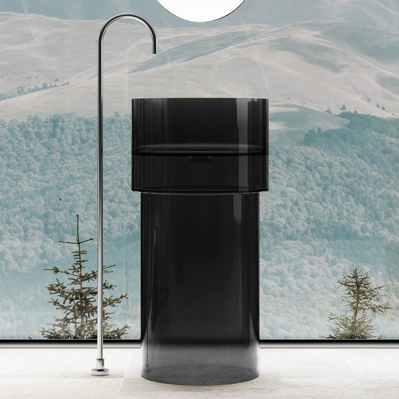 Раковина напольная Abber Kristall AT2701Onyx 45 глянцевая черная, круглая