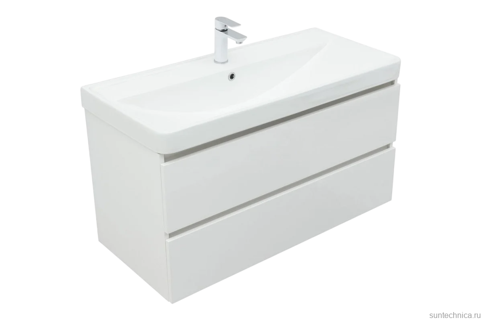 Тумба под раковину без столешницы Aquanet Вега 100 подвесная, белая глянцевая