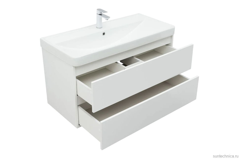 Тумба под раковину без столешницы Aquanet Вега 100 подвесная, белая глянцевая