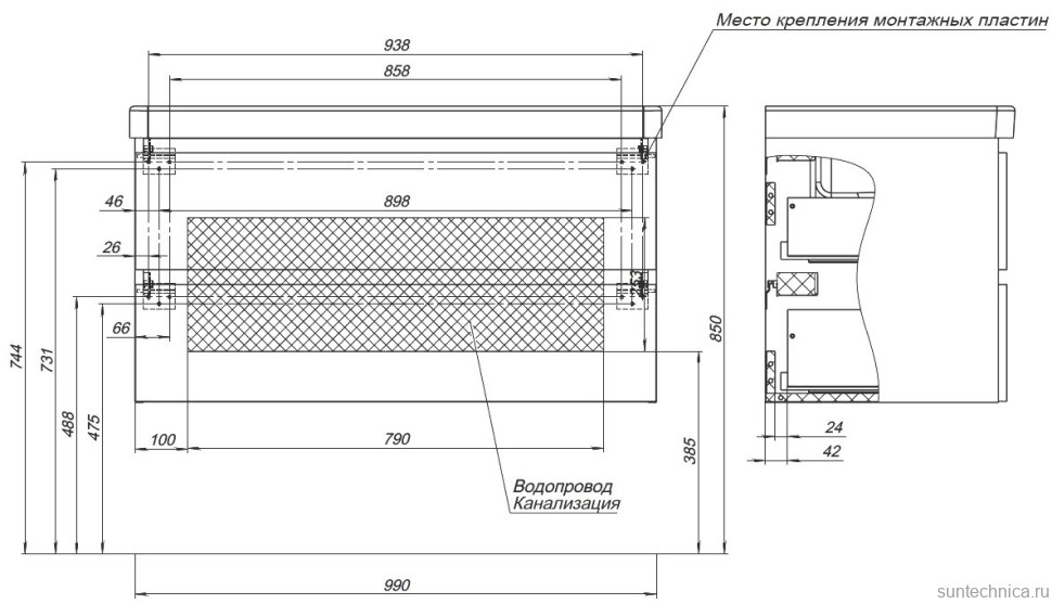 Тумба под раковину без столешницы Aquanet Вега 100 подвесная, белая глянцевая