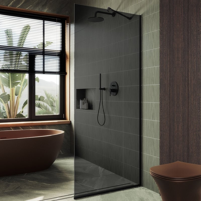 Душевая перегородка Maybahglass MGD-681-6у 109 см, профиль черный, стекло графит