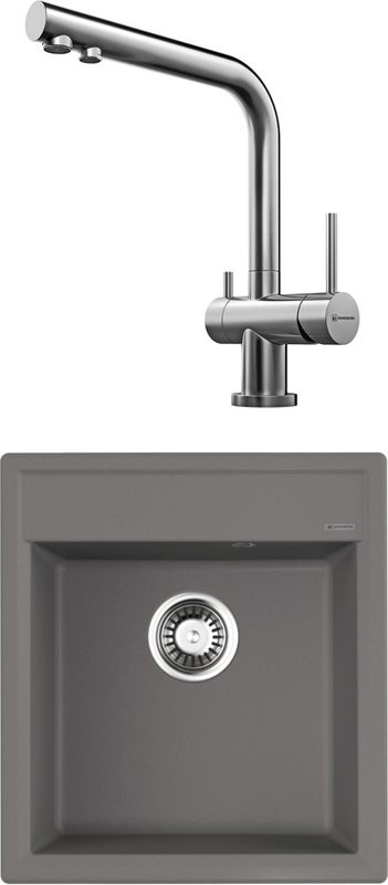 Комплект Мойка Omoikiri Daisen 46-GR leningrad grey + Смеситель Nagano BN нержавеющая сталь