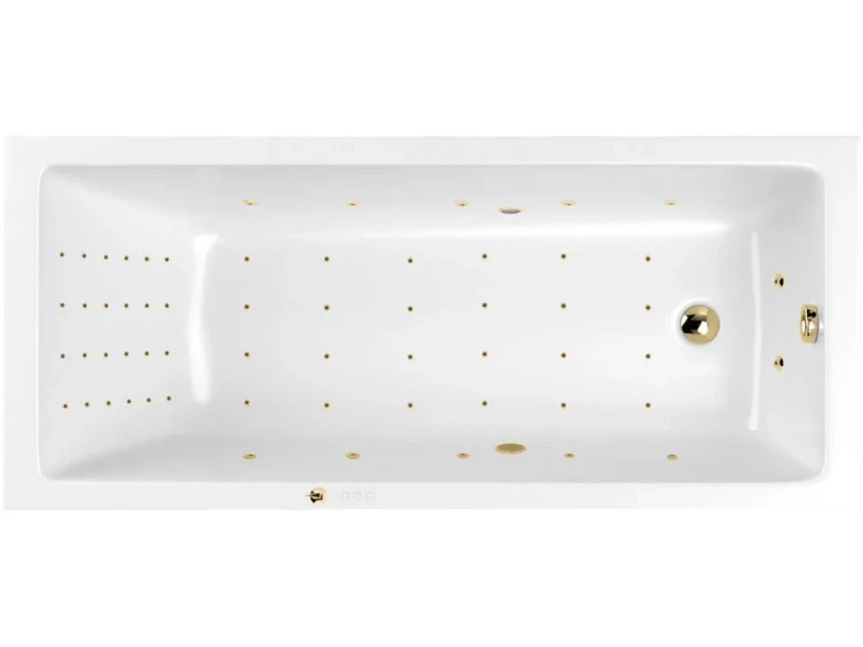 Акриловая ванна WHITECROSS Wave Slim Nano 160x80 см, встраиваемая, с гидромассажем, белый глянец, с каркасом, со сливом-переливом, фурнитура золото