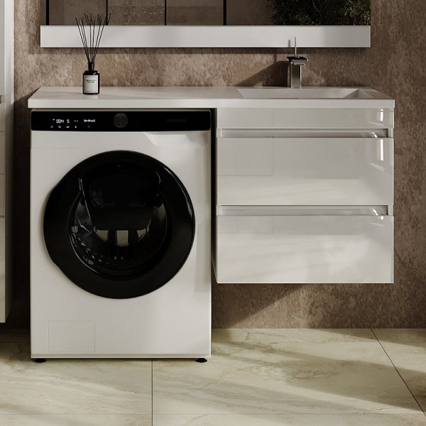 Тумба с раковиной Style Line Даллас Леон 120 R Люкс Plus подвесная, белая, для стиральной машины