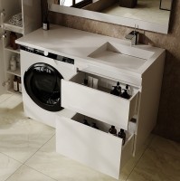 Тумба с раковиной Style Line Даллас Леон 120 R Люкс Plus подвесная, белая, для стиральной машины