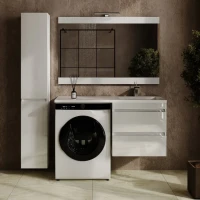 Тумба с раковиной Style Line Даллас Леон 120 R Люкс Plus подвесная, белая, для стиральной машины