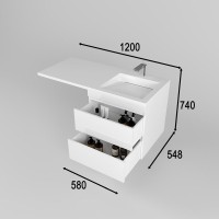 Тумба с раковиной Style Line Даллас Леон 120 R Люкс Plus подвесная, белая, для стиральной машины