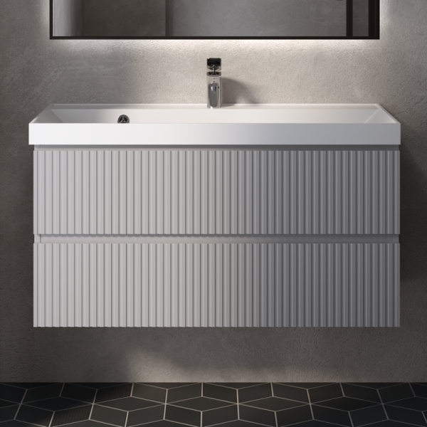 Тумба с раковиной AQUAme S1 100 подвесная, 2 ящика, серая