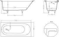Ванна из искусственного камня Salini Ornella S-Sense 170x80 см, встраиваемая, матовая белая, на ножках