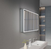 Зеркальный шкаф Esbano ES-3812D 120х70см для ванной с инфракрасным выключателем, с подогревом большой дверки, с крючком для фена, с LED-подсветкой корпуса и внутренней подсветкой двух отделов