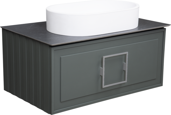 Тумба с раковиной La Fenice Cubo 80 подвесная, grigio, ручка хром, столешница черный мрамор, раковина белая матовая