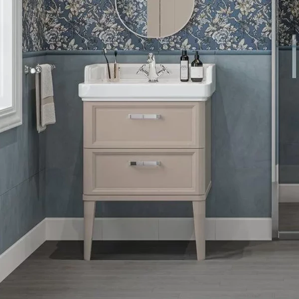 Тумба под раковину без столешницы KERAMA MARAZZI Pompei 60 напольная, с 2 ящиками, камео бежевый глянцевый