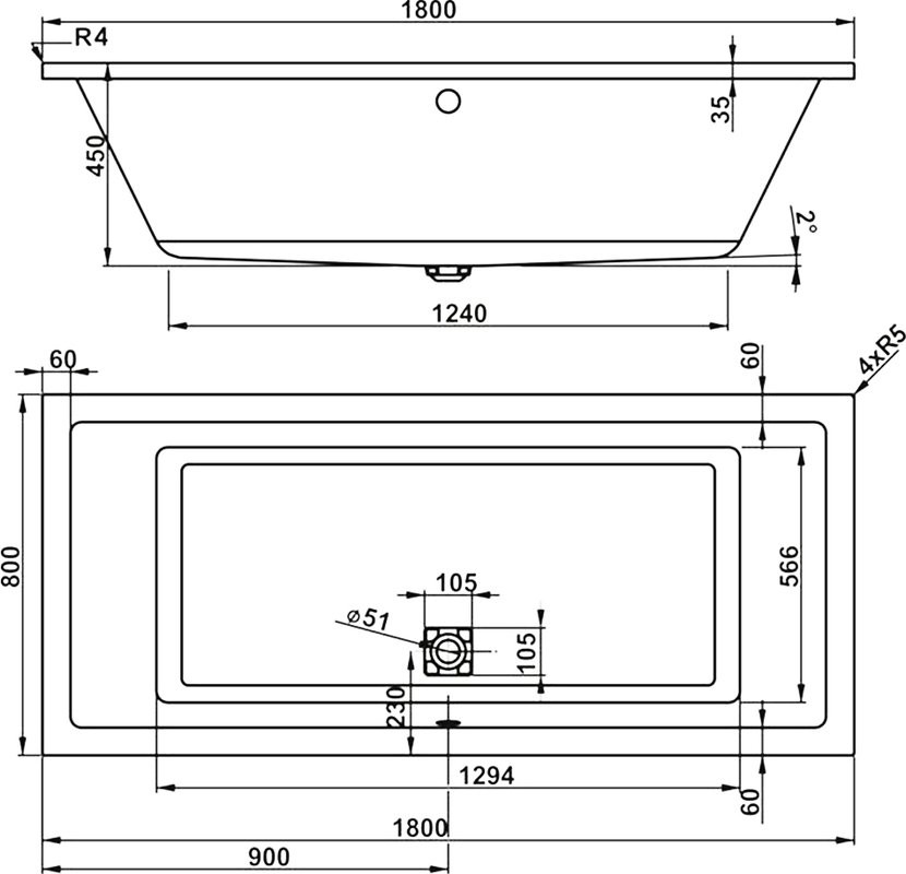 Акриловая ванна Vagnerplast Cavallo 180x80 см, пристенная, ультрабелая, на ножках