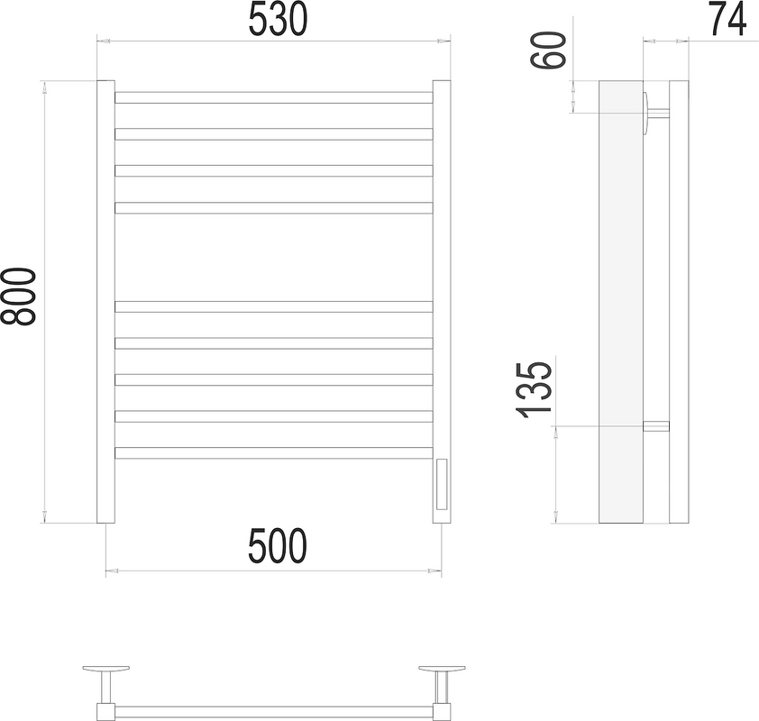 Полотенцесушитель электрический Terminus Сицилия П8 500x800, матовый белый