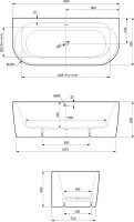 Акриловая ванна Cezares Metauro METAURO-INT-Wall-180-80-60-W-MATT 180x80 см, пристенная, белая матовая, овальная, вклеенный каркас, со сливом-переливом, с донным клапаном