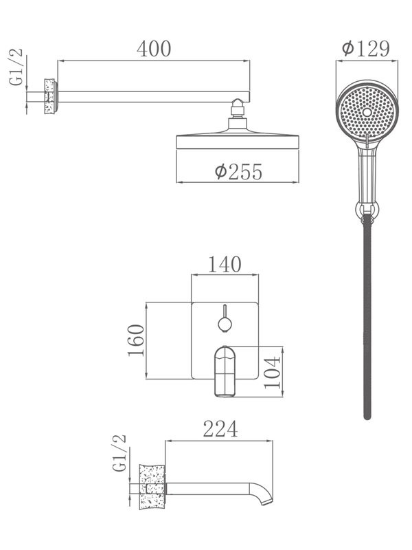 Душевой комплект Haiba HB80553-7 С ВНУТРЕННЕЙ ЧАСТЬЮ, черный