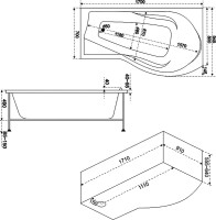 Акриловая ванна Bas Капри R 170x95 см, угловая, правая, пристенная, белая, асимметричная + ремкомплект Good Door