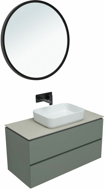 Мебель для ванной комнаты Allen Brau Infinity 100 подвесная, олива матовый, столешница бежевая