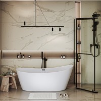 Акриловая ванна Grossman Galaxy GR-2102M 170x75 см, отдельностоящая, белая матовая, овальная, со сливом-переливом, с донным клапаном