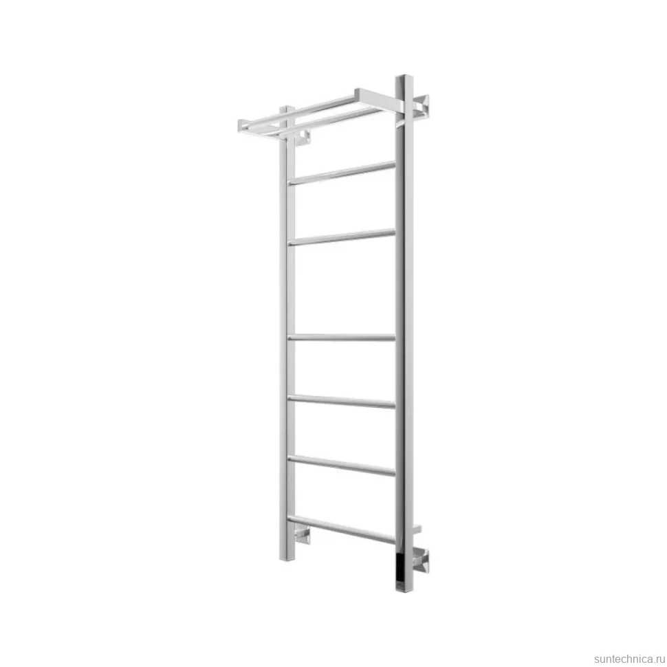 Полотенцесушитель электрический Grota Alto 430х1200 NP EL 120x45 см, подключение справа, слева, скрытое подключение справа, глянцевый хром, лесенка, с полкой