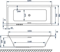 Акриловая ванна Excellent Heaven Slim Line 170x75 см, встраиваемая, с гидромассажем, белая, с каркасом, со сливом-переливом, фурнитура золото