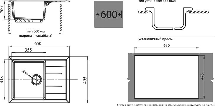 Мойка кухонная GranFest Quadro GR Q-650 L топаз