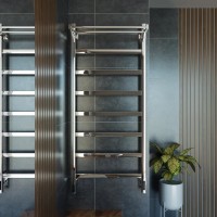 Полотенцесушитель электрический Grota Lore 530х1200 NP EL 120x55 см, подключение справа, слева, скрытое подключение справа, глянцевый хром, лесенка, с полкой