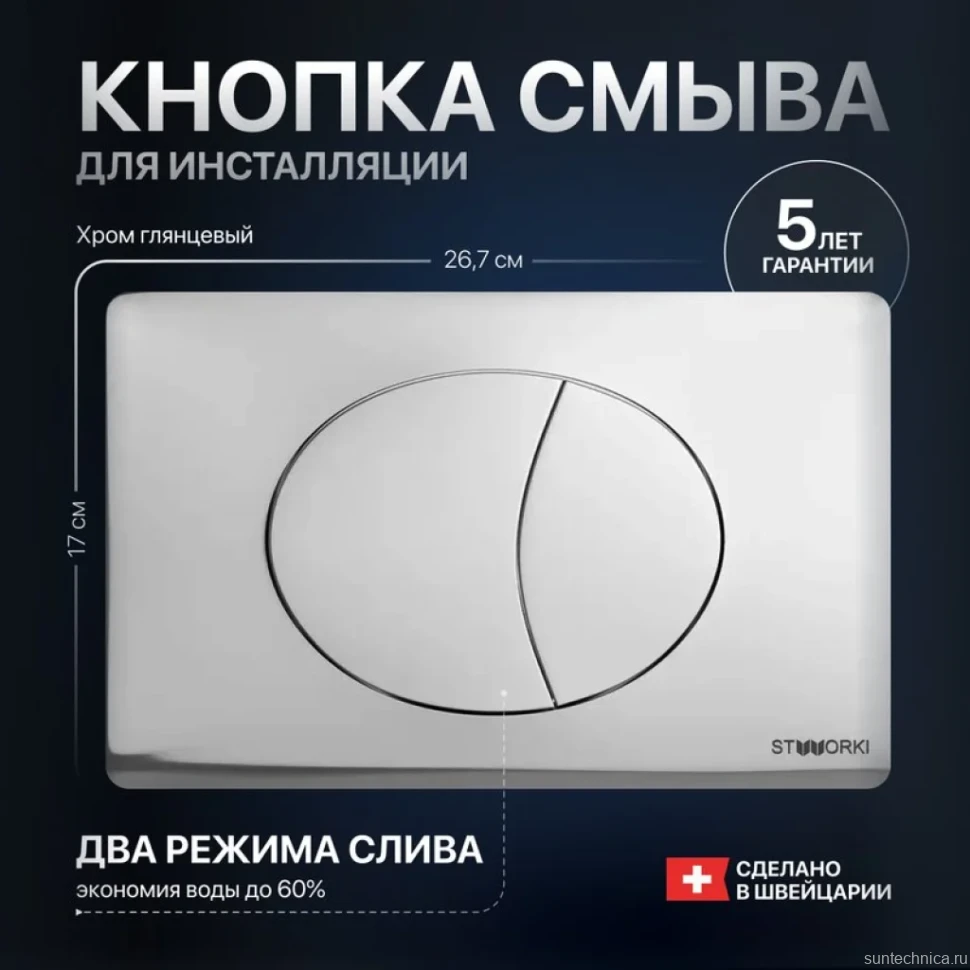 Кнопка смыва для унитаза STWORKI 230822 пластик, цвет глянцевый хром