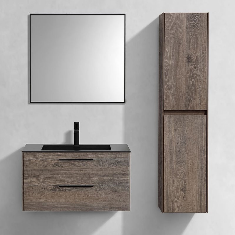 Мебель для ванной комнаты Vincea Chiara 2D 80, 2 ящика, темный дуб, с черной раковиной