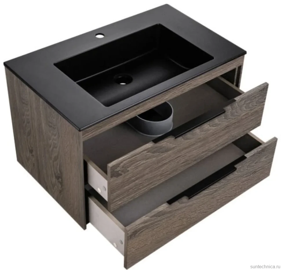 Мебель для ванной комнаты Vincea Chiara 2D 80, 2 ящика, темный дуб, с черной раковиной