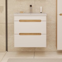 Тумба с раковиной SanStar Diva 50 подвесная, матовая белая, дуб вотан, раковина Como 50