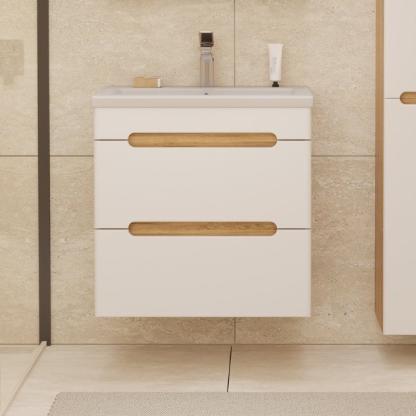 Тумба с раковиной SanStar Diva 50 подвесная, матовая белая, дуб вотан, раковина Como 50