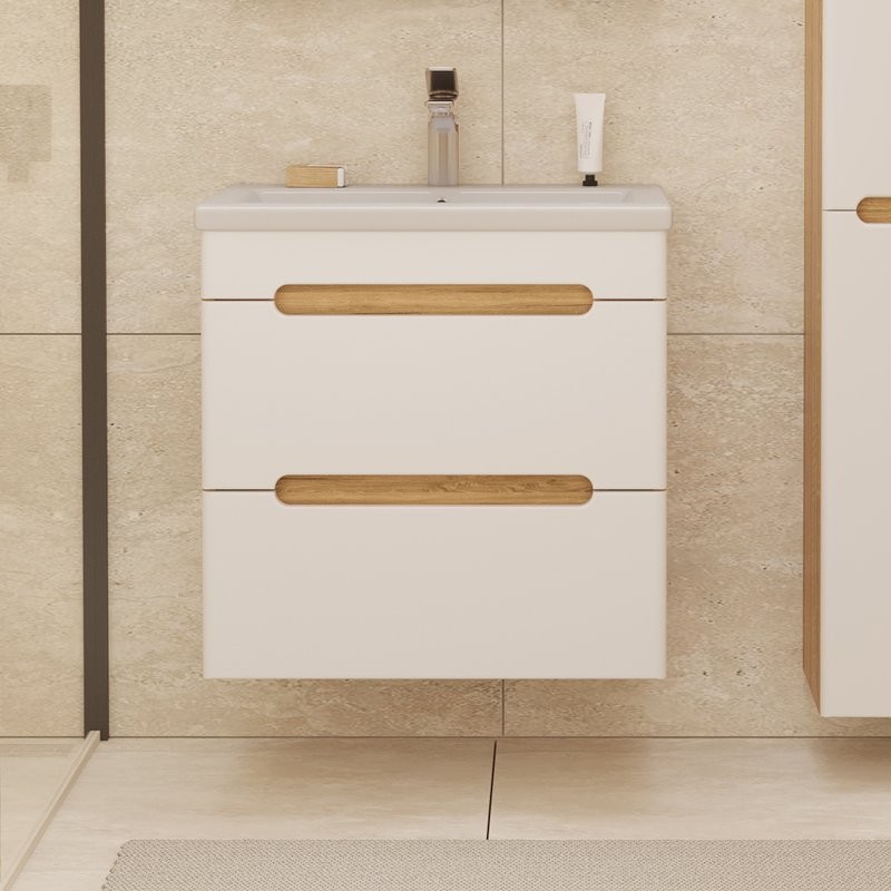 Тумба с раковиной SanStar Diva 50 подвесная, матовая белая, дуб вотан, раковина Como 50