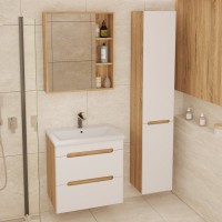 Тумба с раковиной SanStar Diva 50 подвесная, матовая белая, дуб вотан, раковина Como 50