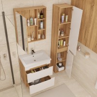 Тумба с раковиной SanStar Diva 50 подвесная, матовая белая, дуб вотан, раковина Como 50